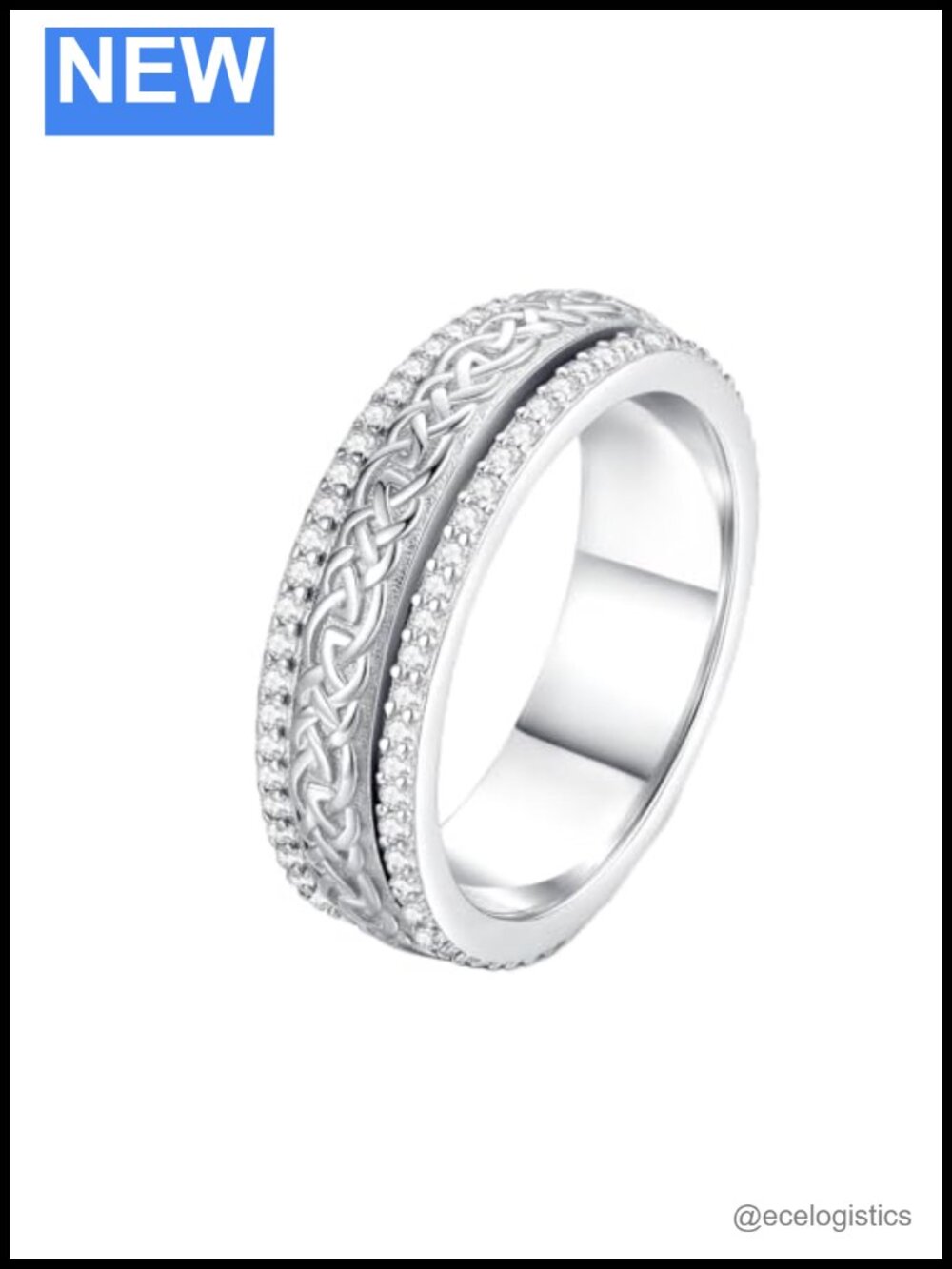 Sterling Silver Anxiety Spinner Ring Celtic Knot Zirconia Fidget Ring